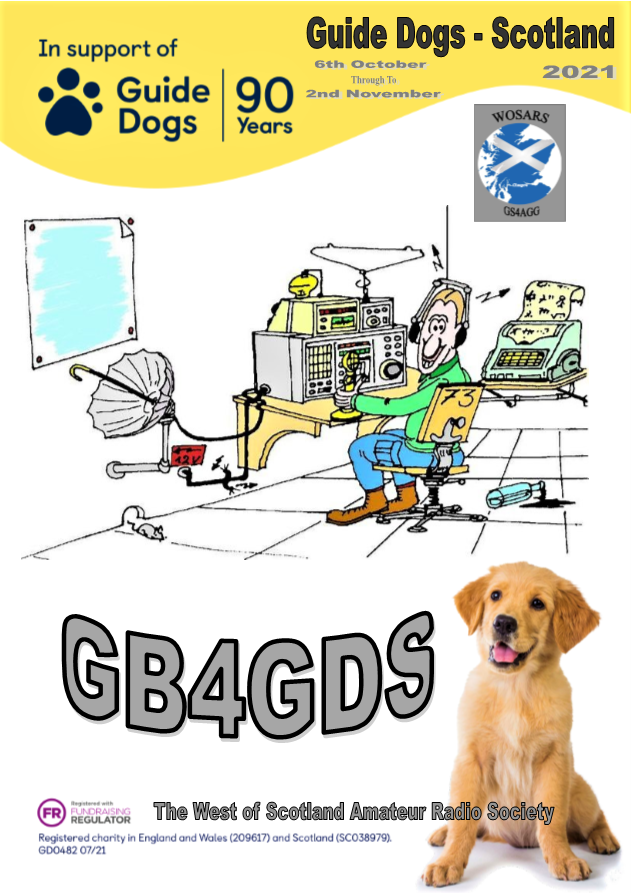 GB4GDS, shows dog and amateur radio station cartoon